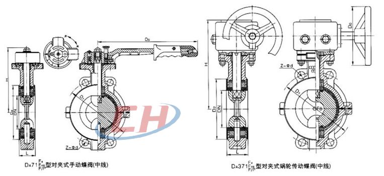 襯氟對夾蝶閥結(jié)構(gòu)圖